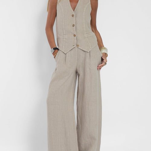 Marceline | Ensemble en lin sans manches avec gilet à col en V pour femme