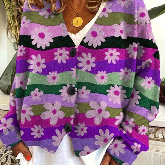 Lune | Cardigan Vintage Coloré avec Boutons pour Femme