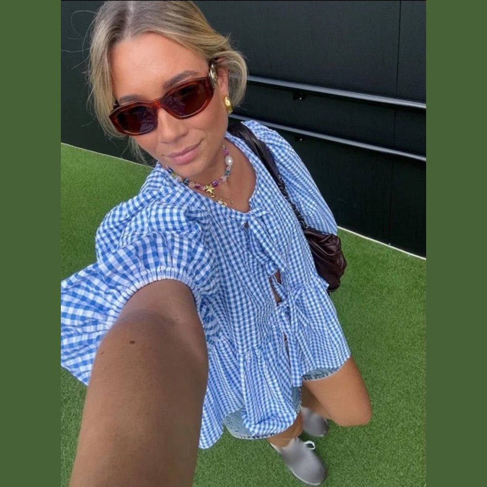 Jemma | Haut à manches bouffantes rayées au charme vintage pour femme