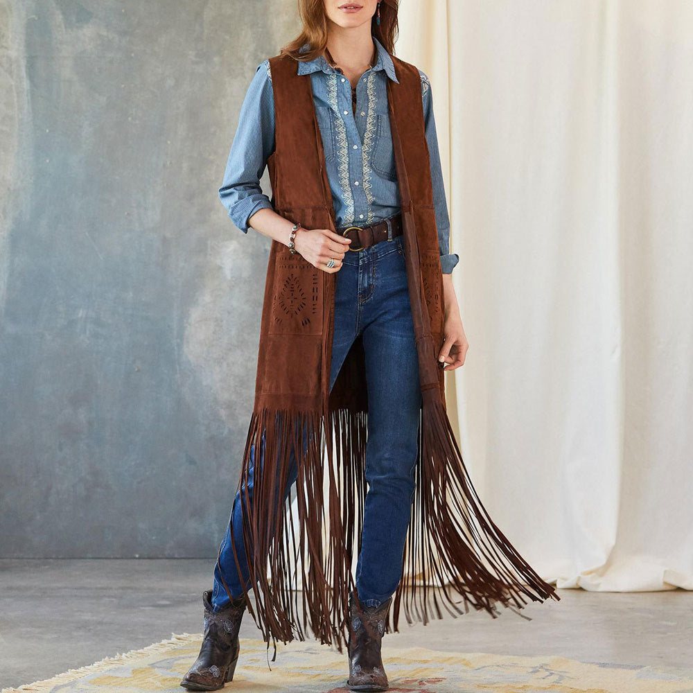 Ishika | Gilet long à franges style western pour femme