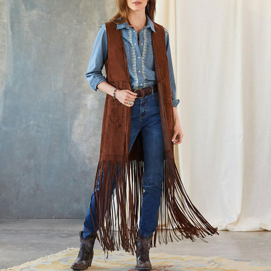 Ishika | Gilet long à franges style western pour femme