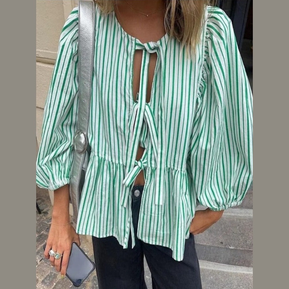 Jemma | Haut à manches bouffantes rayées au charme vintage pour femme