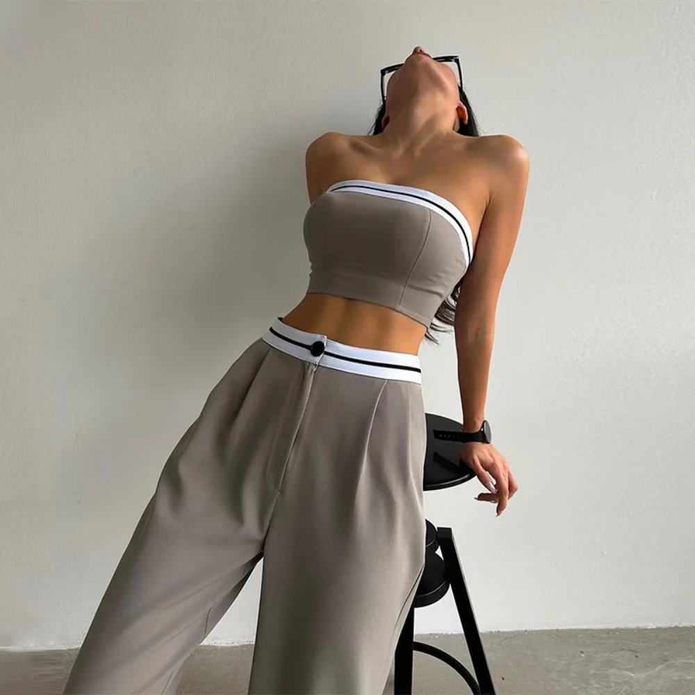 Ensemble Deux Pièces Sport-Chic avec Haut Bandeau pour Femme