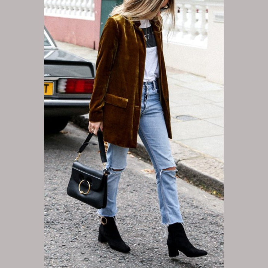 Burgundy | Blazer en velours style rue