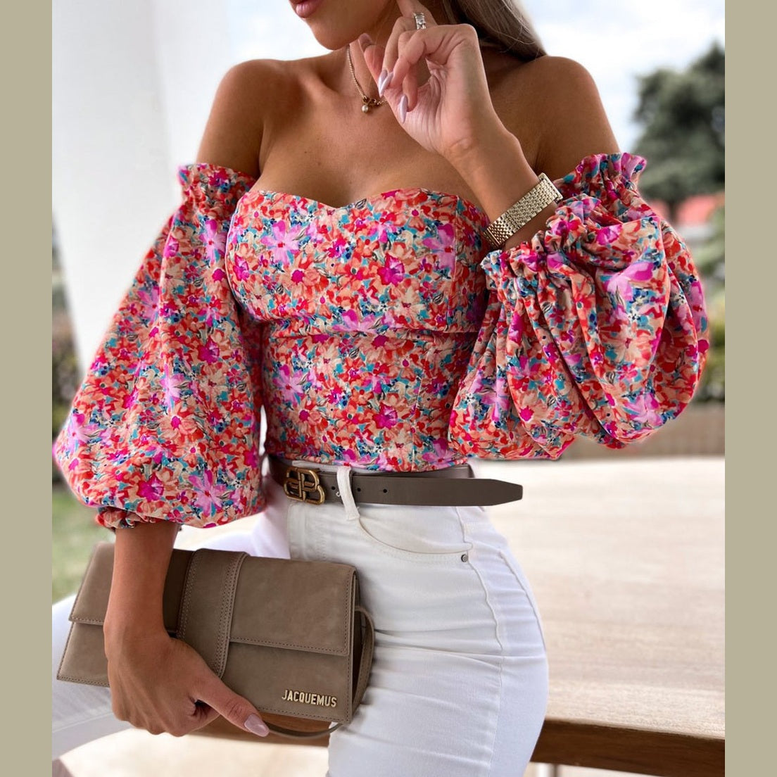 Korra | Haut à épaules dégagées avec manches bouffantes pour femmes