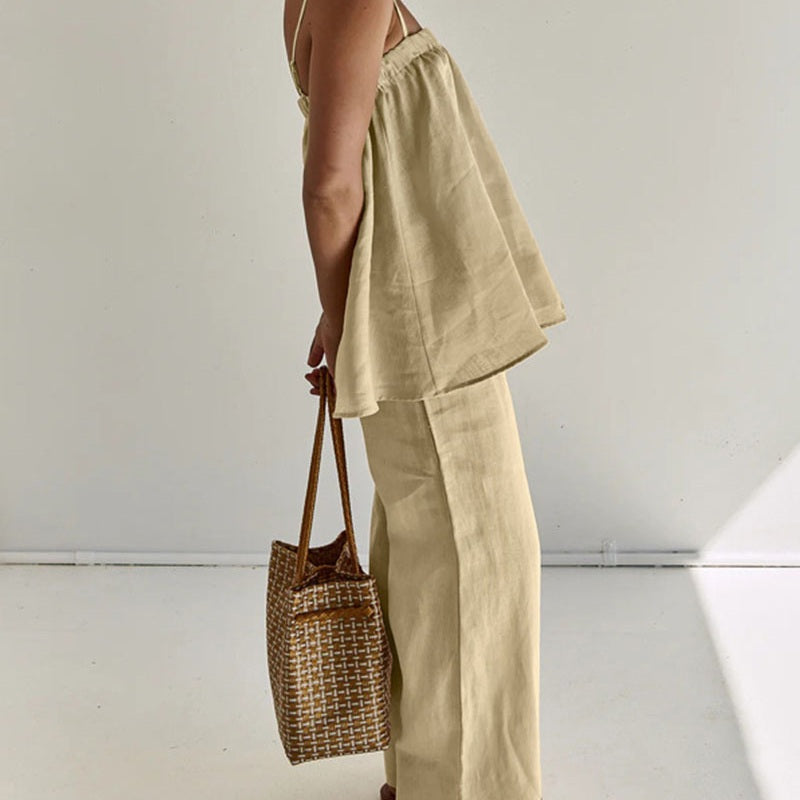 Zeina | Ensemble d'été décontracté beige pour femmes