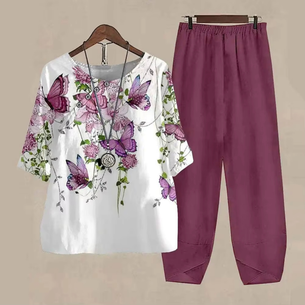 Tatum | Ensemble T-shirt en coton doux et pantalon à coupe décontractée pour femme