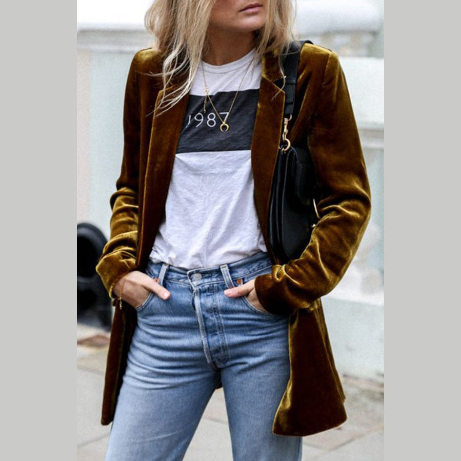 Burgundy | Blazer en velours style rue