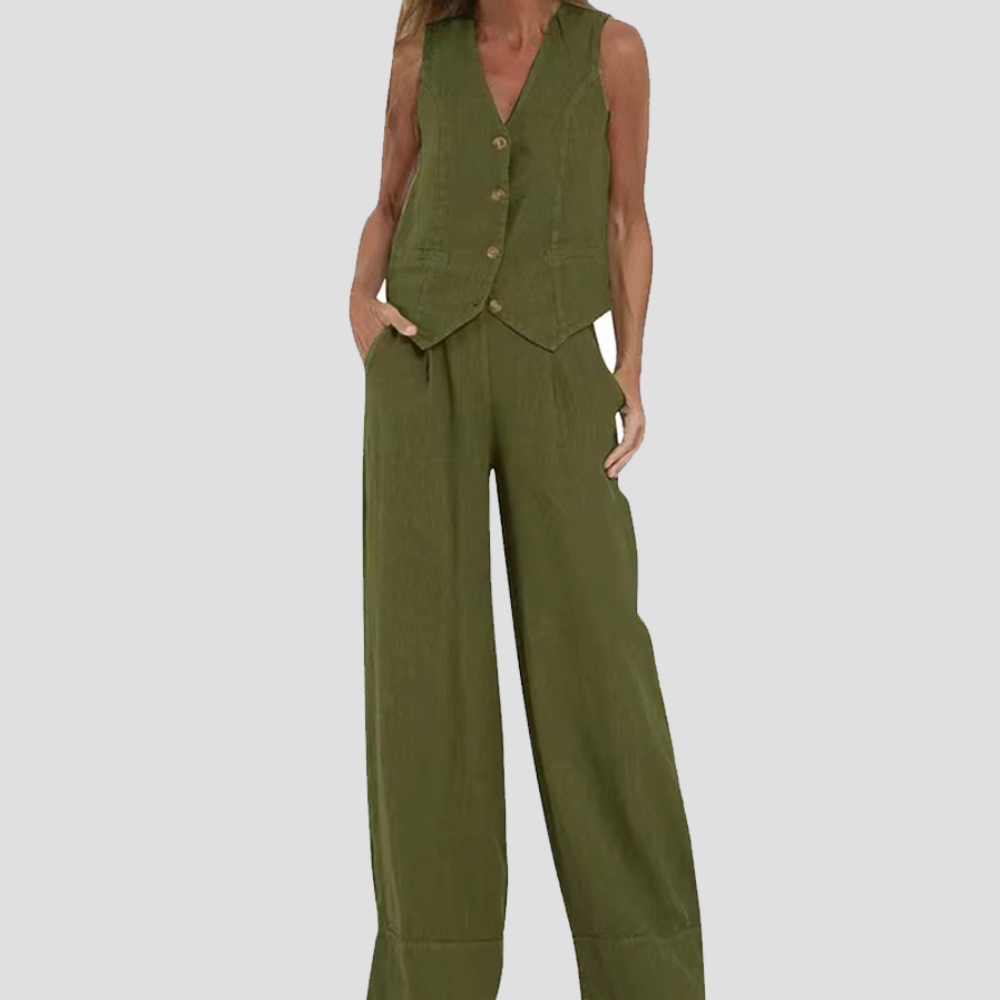 Marceline | Ensemble en lin sans manches avec gilet à col en V pour femme