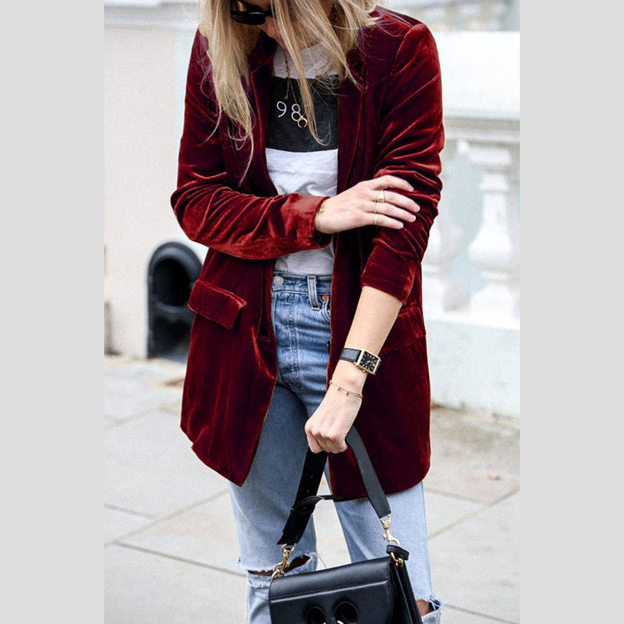 Burgundy | Blazer en velours style rue