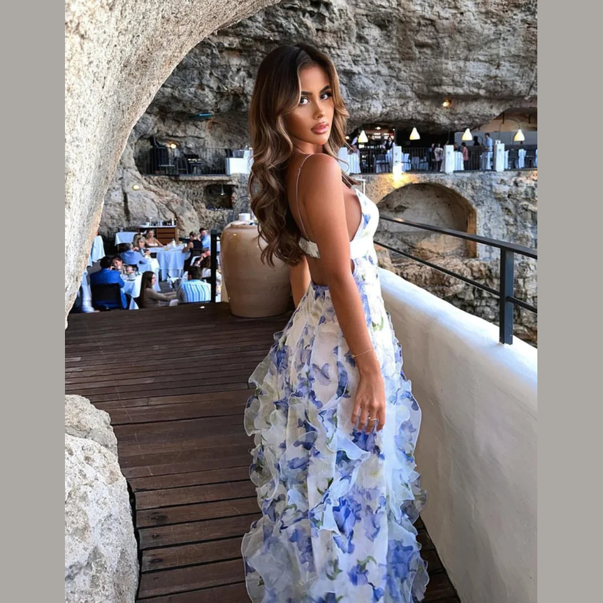 Jessi | Robe Maxi à Volants Fleurie pour Femmes