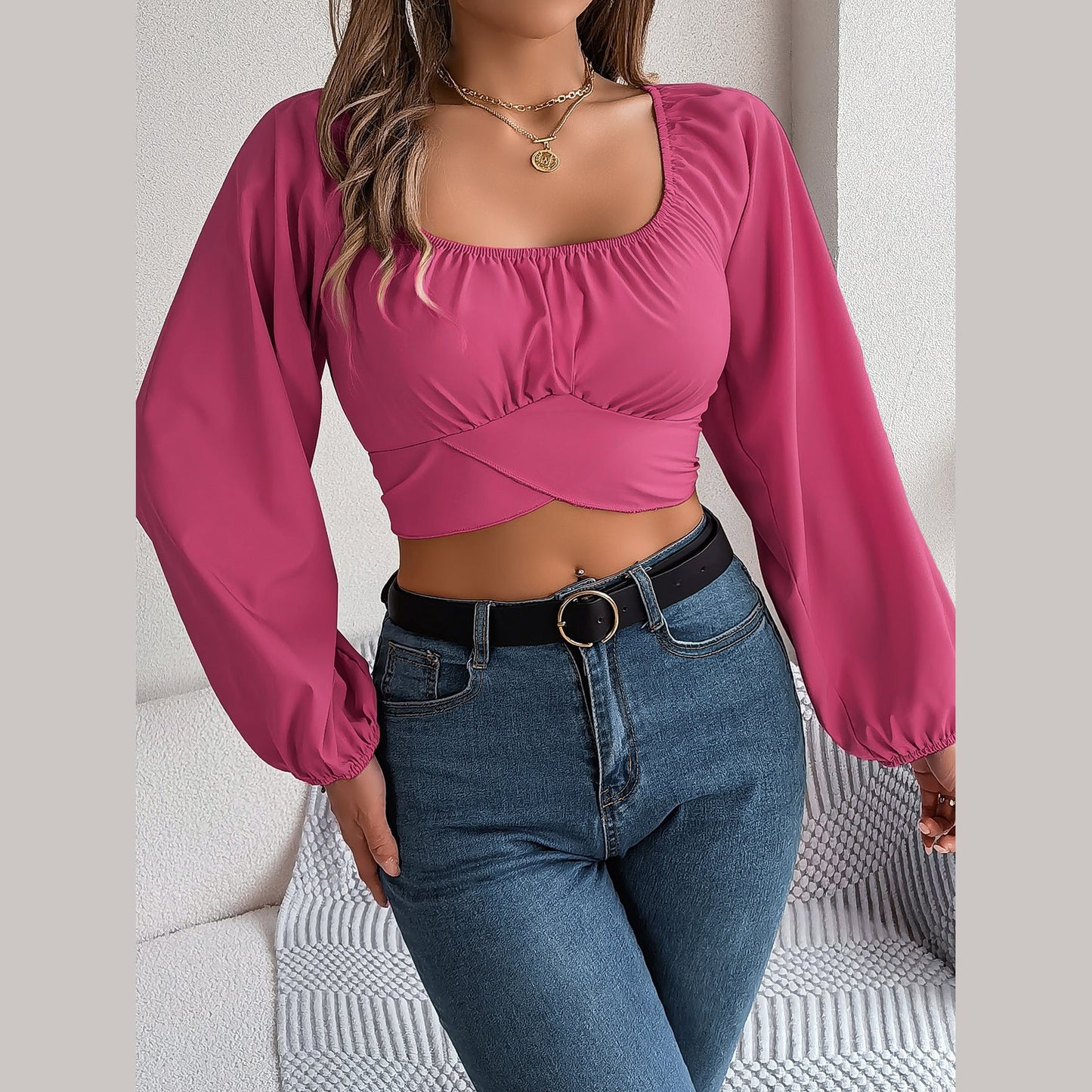 Amora | Top en mousseline avec manches bouffantes et dentelle