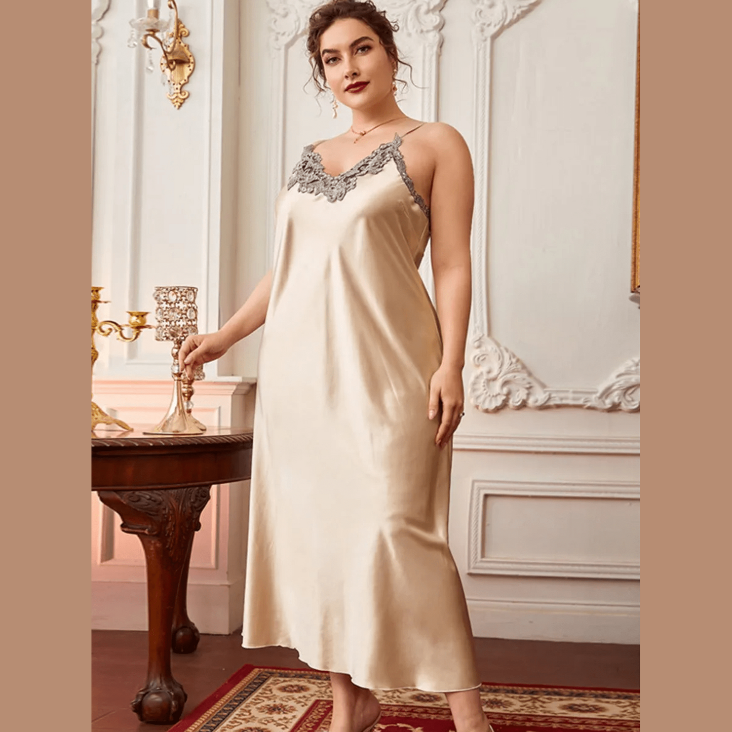 Nuisette Longue Satin Grande Taille