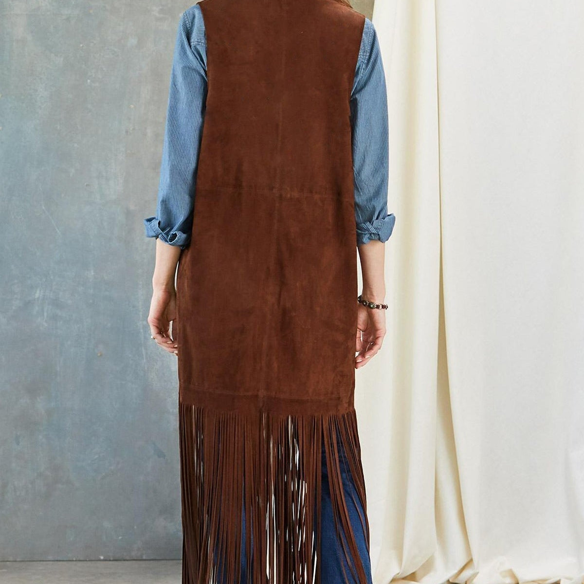 Ishika | Gilet long à franges style western pour femme