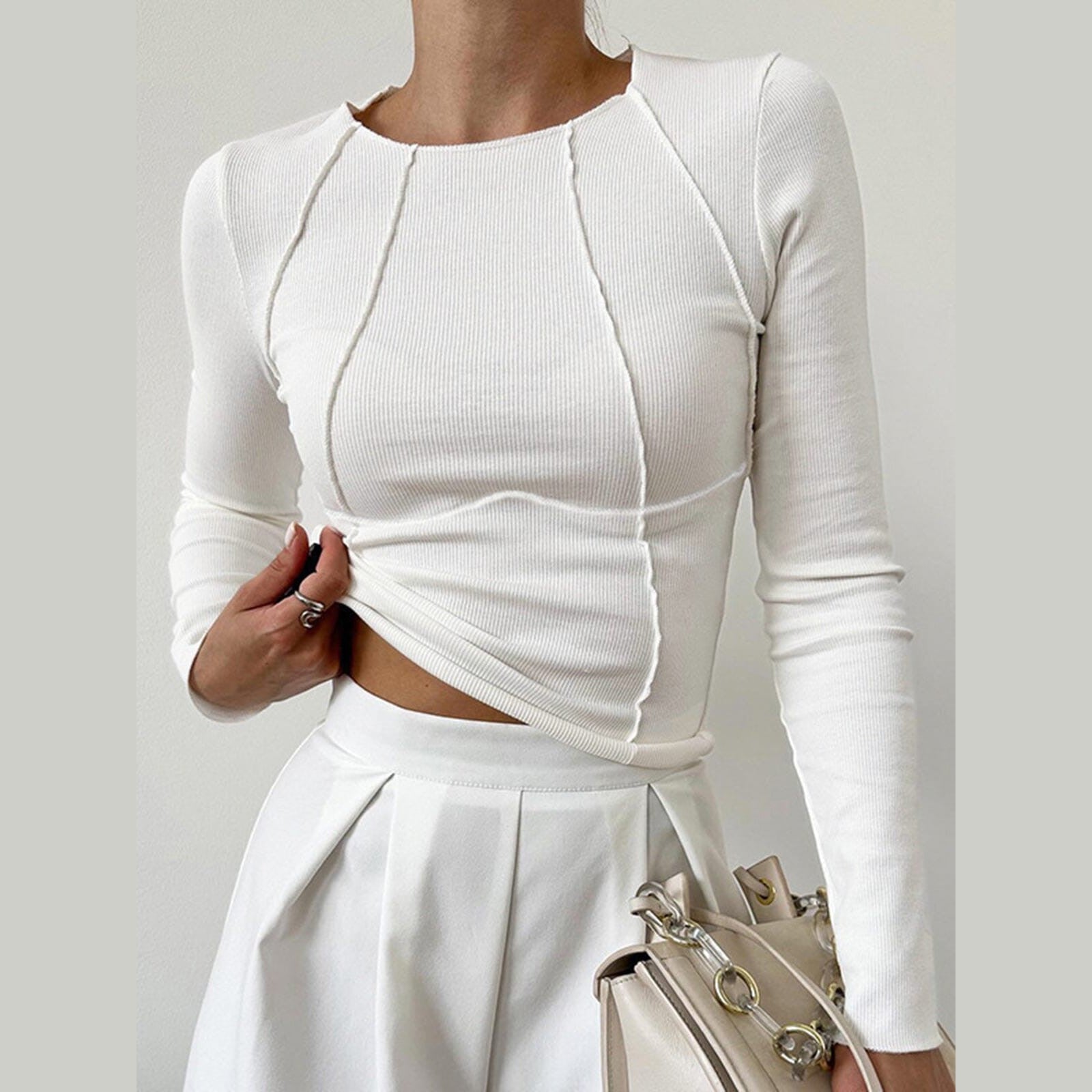 Amelie - Haut cintré à manches longues Essentielle Blanc XS