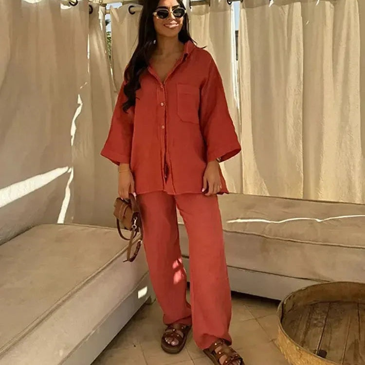 Aavya | Ensemble en lin décontracté avec un design confortable et léger pour femmes