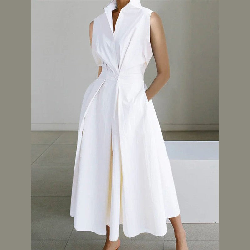 Eleanor | Robe blanche à col chemise en coton urbain