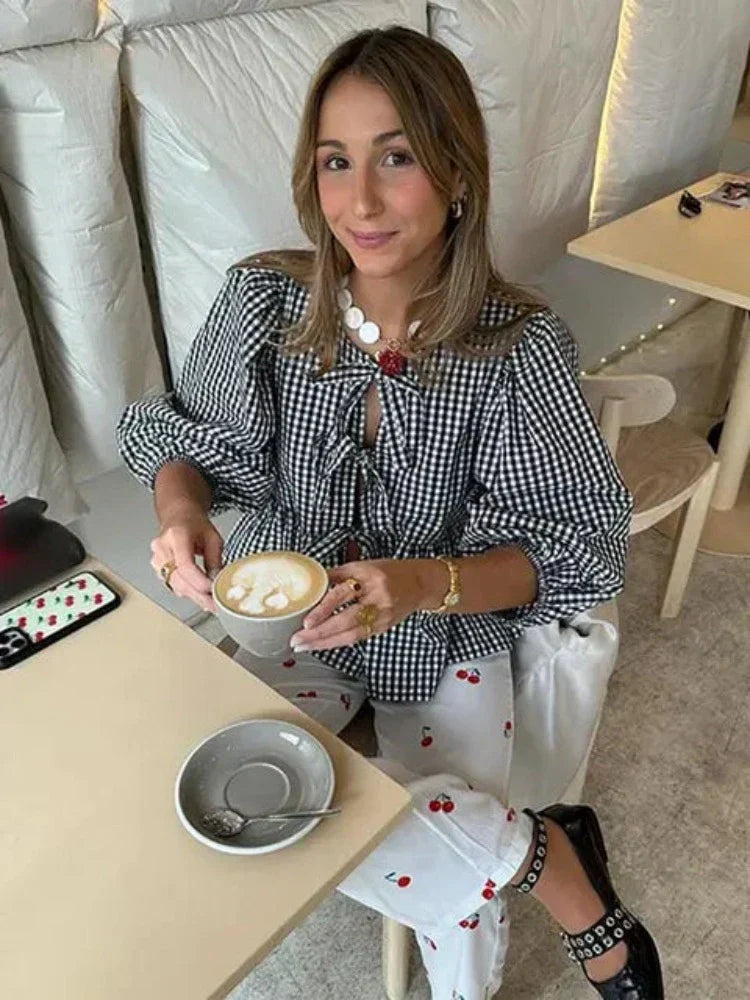 Jemma | Haut à manches bouffantes rayées au charme vintage pour femme