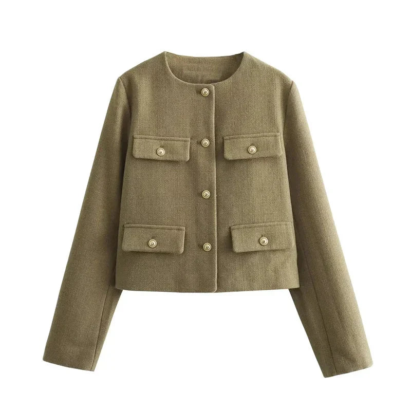 Blazer court en laine FEMININO Essentielle XS Vert
