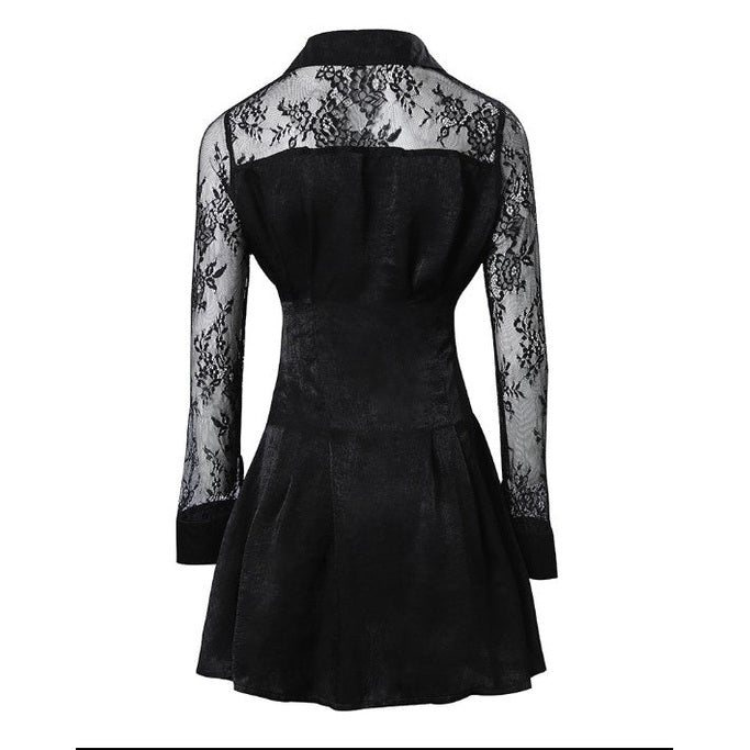 Madisona | Robe Chemise à Manches Longues avec Dentelle Contrastante pour Femmes