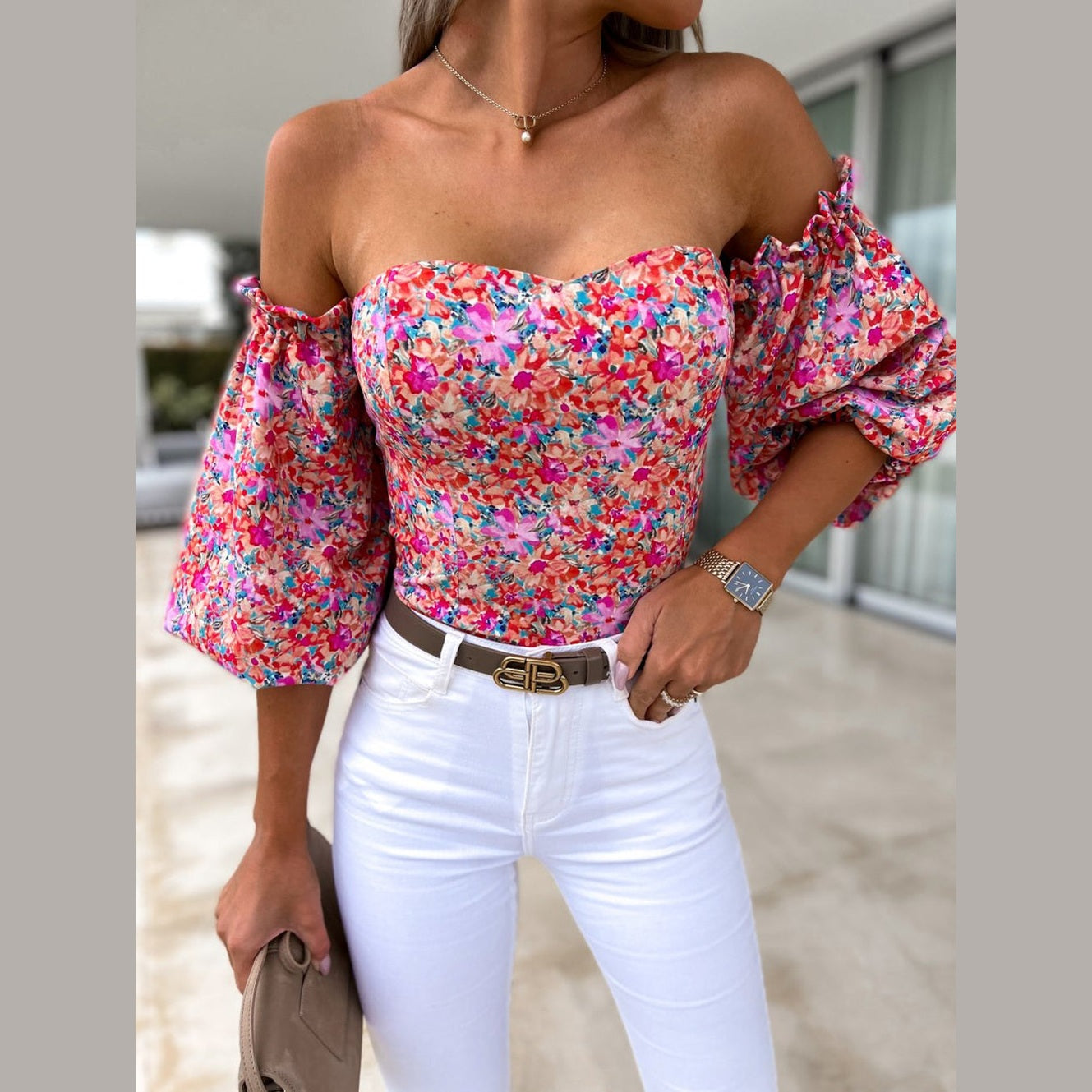 Korra | Haut à épaules dégagées avec manches bouffantes pour femmes