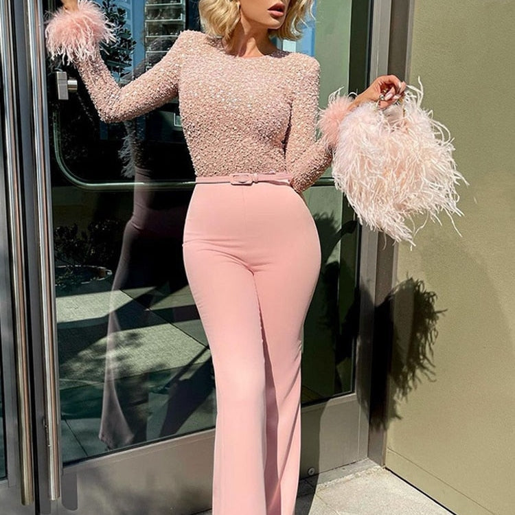 Philomène | Combinaison à paillettes et plumes