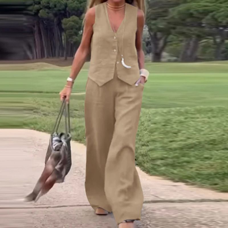 Odette | Ensemble polyvalent en lin avec gilet et pantalon pour femmes