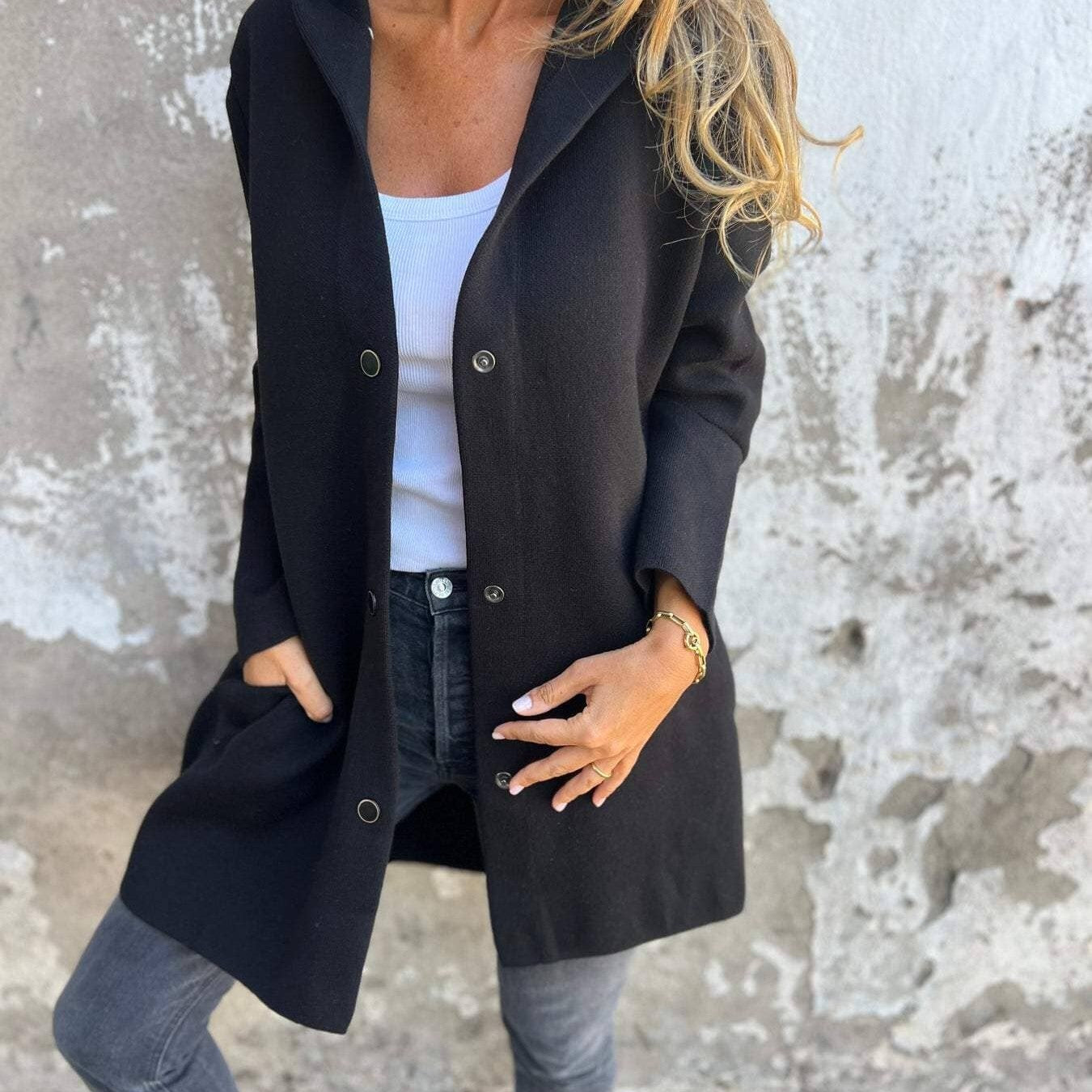 Carola - Cardigan à capuche élégant Essentielle Noir S