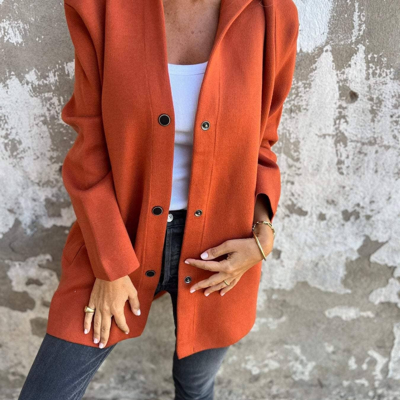 Carola - Cardigan à capuche élégant Essentielle Orange S