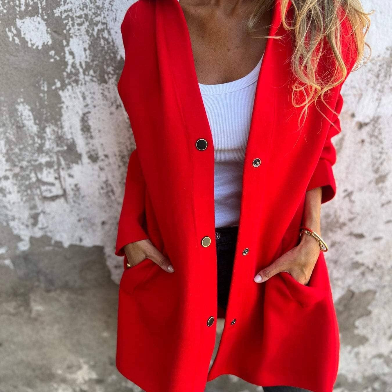 Carola - Cardigan à capuche élégant Essentielle Rouge S