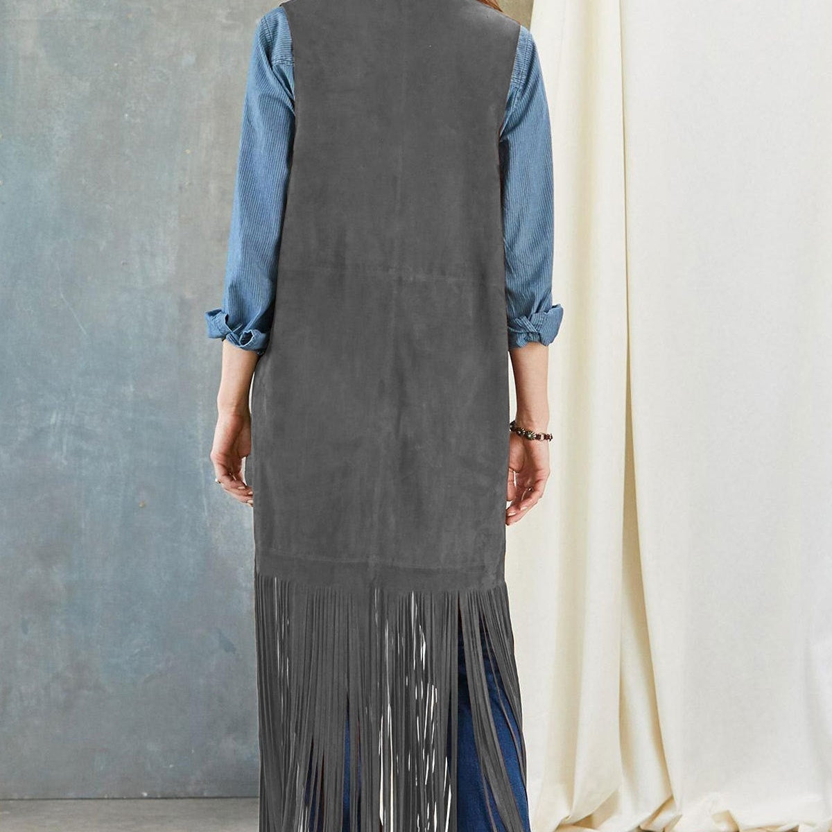 Ishika | Gilet long à franges style western pour femme