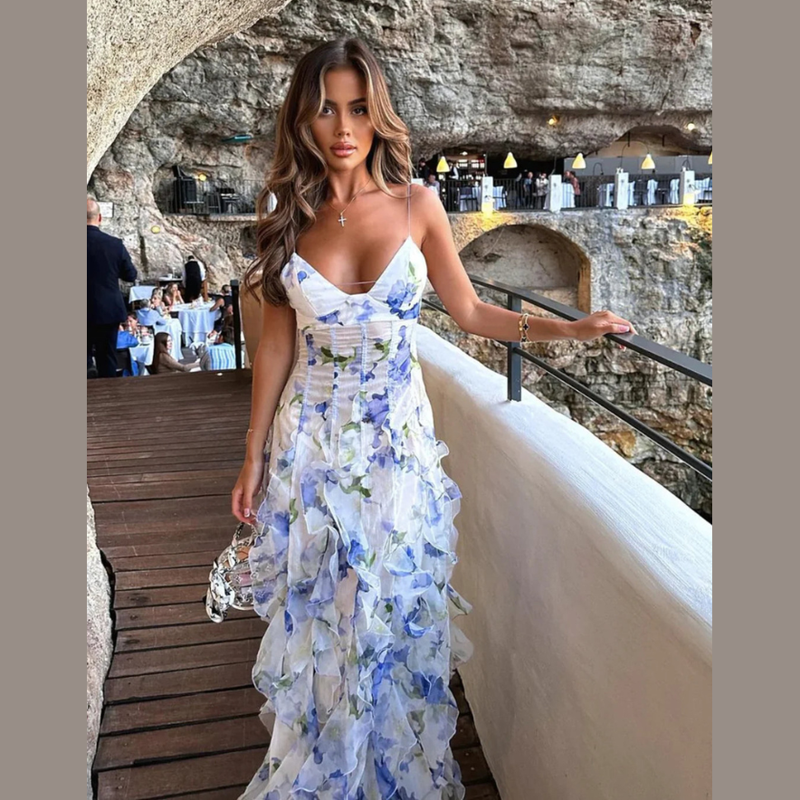 Jessi | Robe Maxi à Volants Fleurie pour Femmes