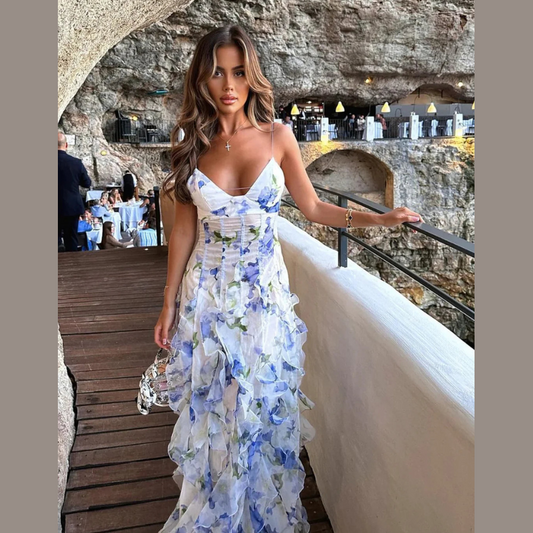 Jessi | Robe Maxi à Volants Fleurie pour Femmes