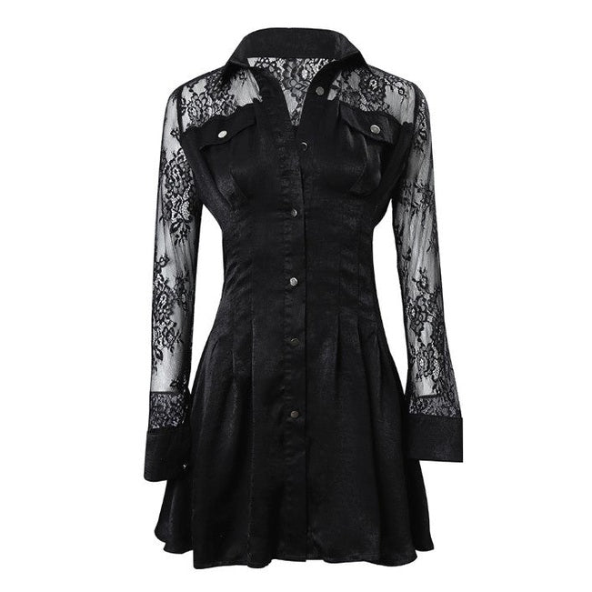 Madisona | Robe Chemise à Manches Longues avec Dentelle Contrastante pour Femmes