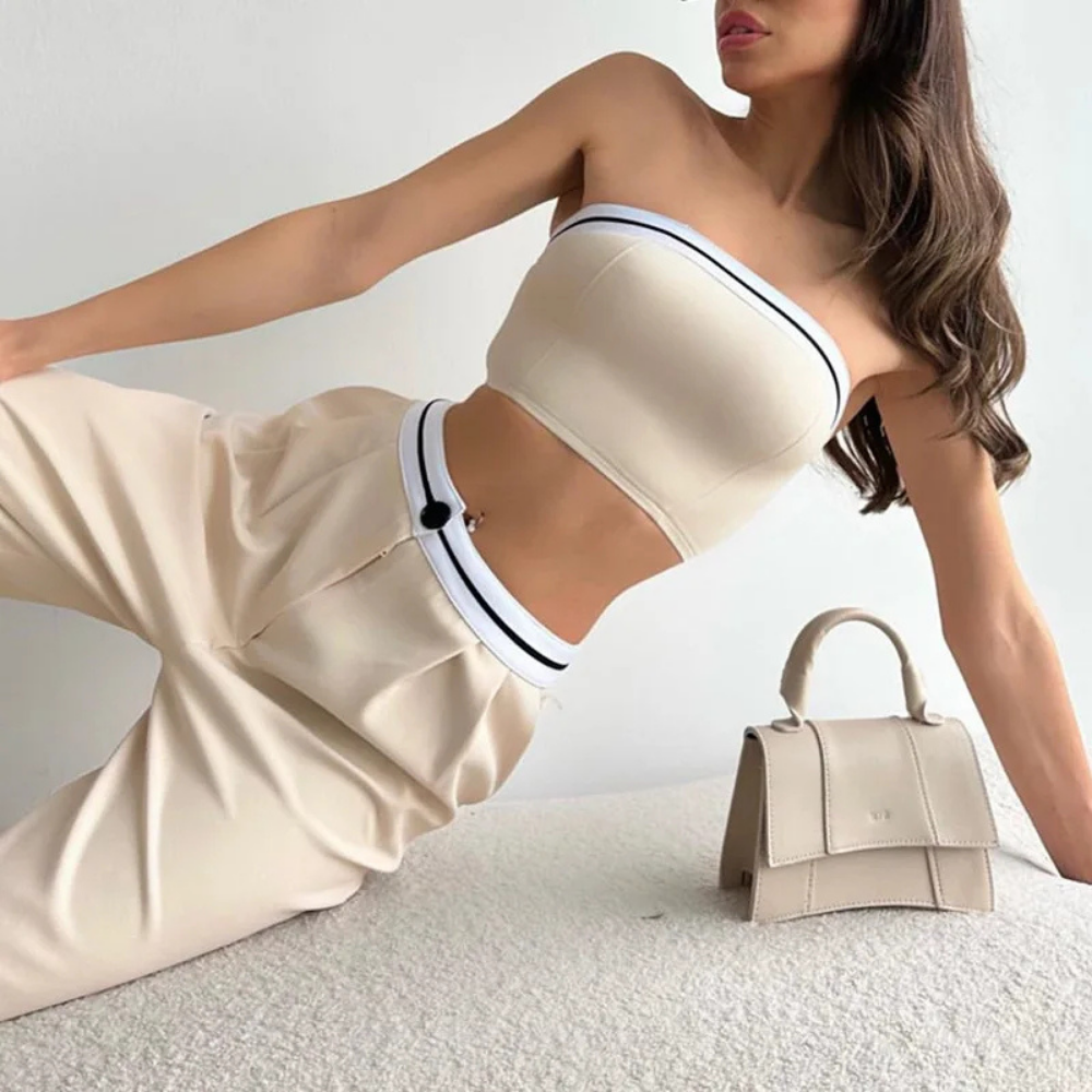 Ensemble Deux Pièces Sport-Chic avec Haut Bandeau pour Femme