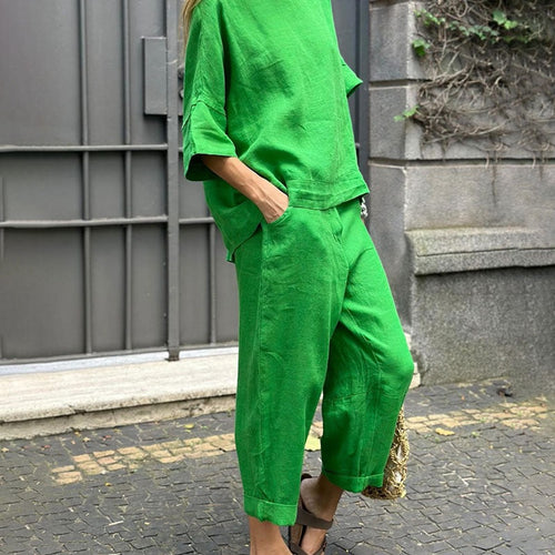 Ivory | Ensemble en lin décontracté avec coupe ample pour femmes