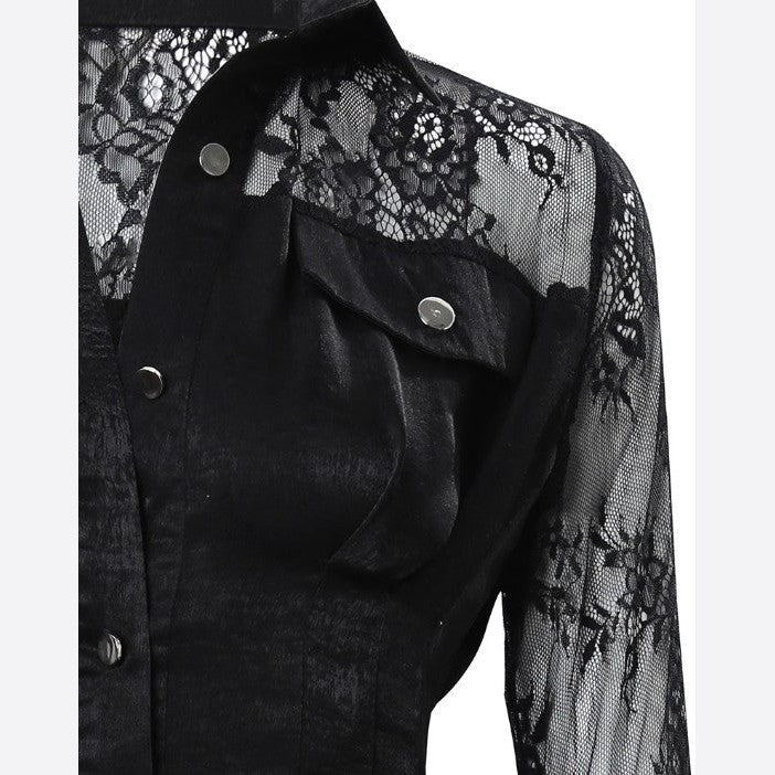 Madisona | Robe Chemise à Manches Longues avec Dentelle Contrastante pour Femmes