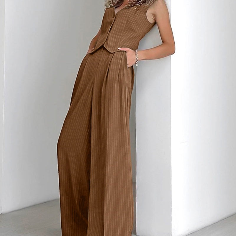 Magaly | Ensemble Chic de Gilet à Rayures et Pantalon pour Femme