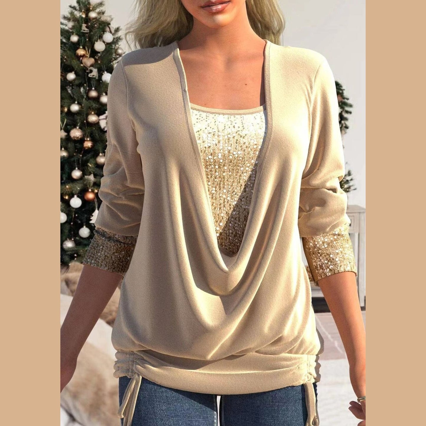 Isabelle - Top à paillettes Essentielle Beige S