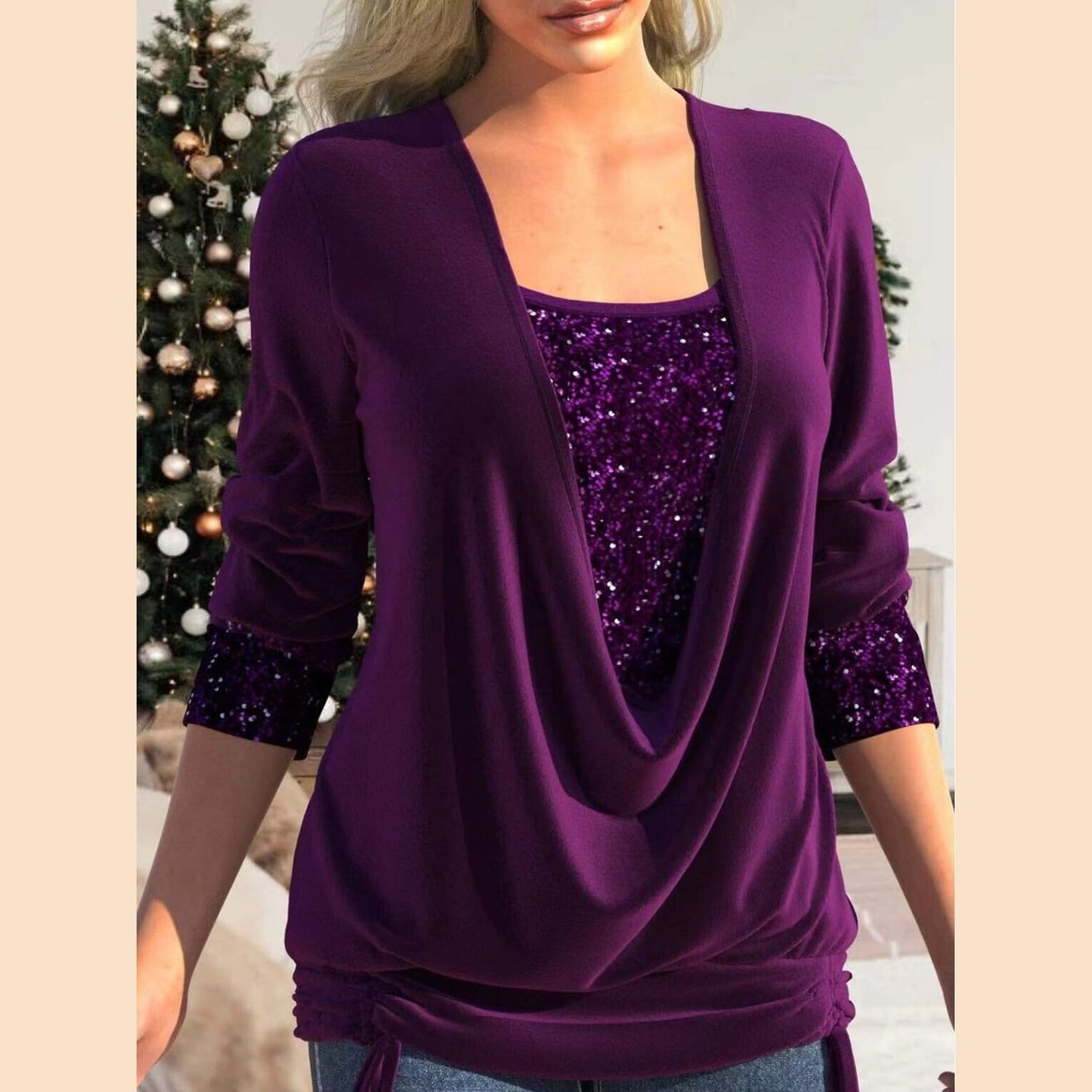 Isabelle - Top à paillettes Essentielle Pourpre S