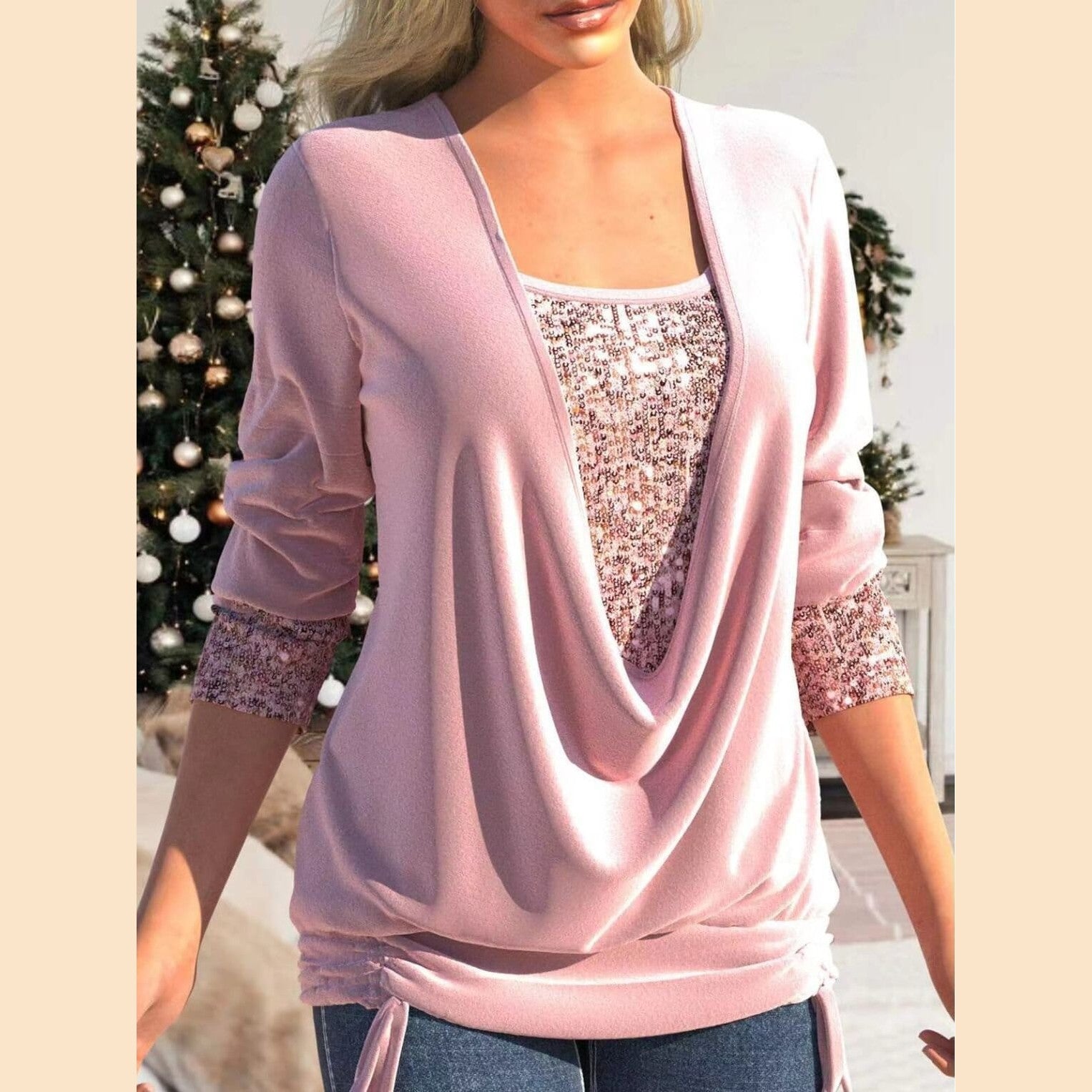 Isabelle - Top à paillettes Essentielle Rose S