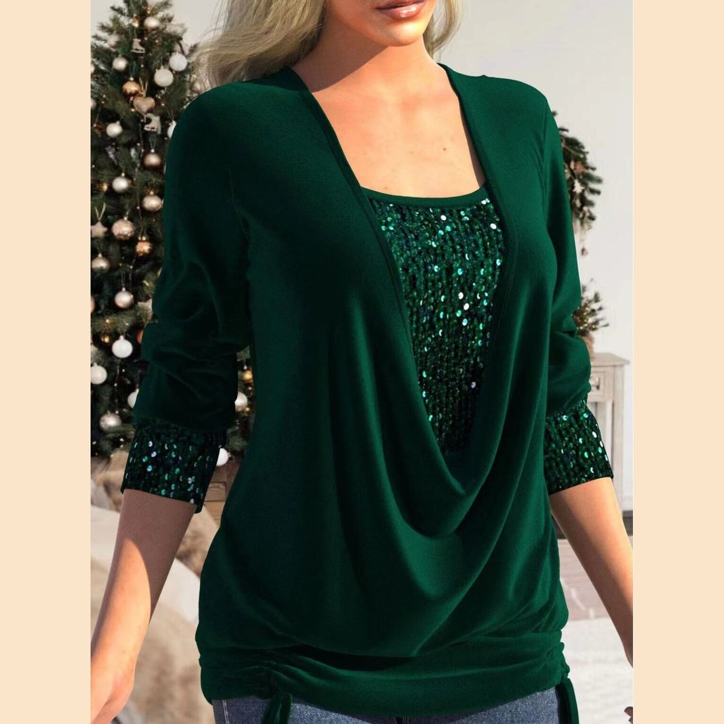 Isabelle - Top à paillettes Essentielle Vert S