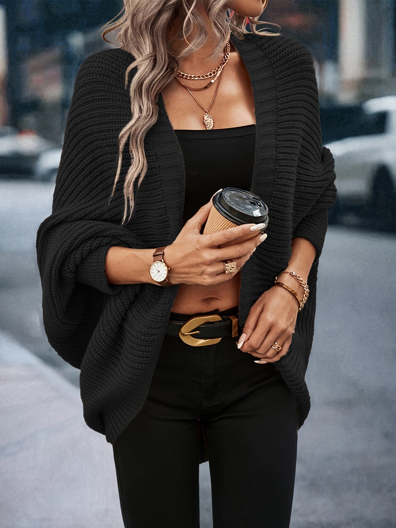 Katrine - Cardigan en maille Essentielle Noir S