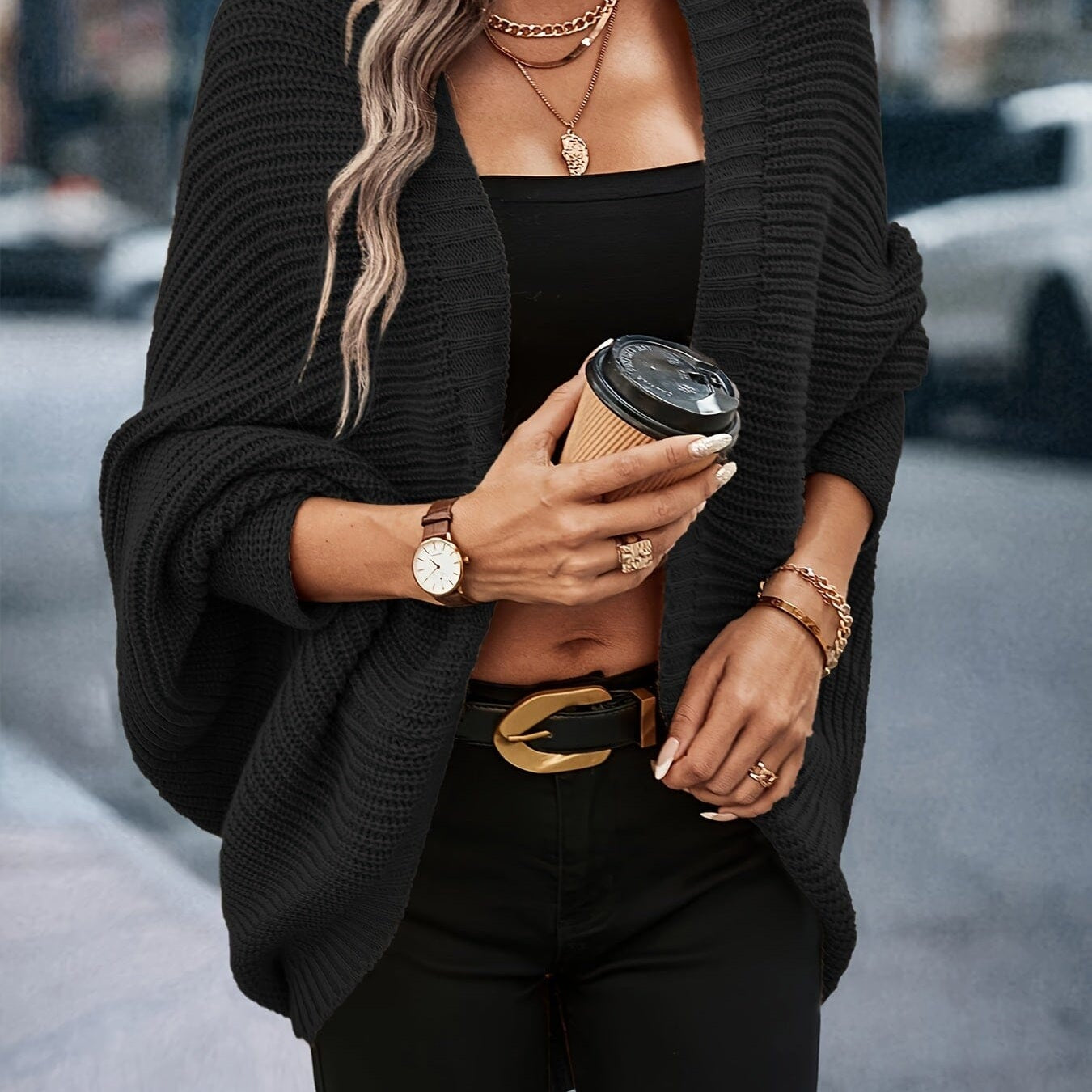 Katrine - Cardigan en maille Essentielle Noir S