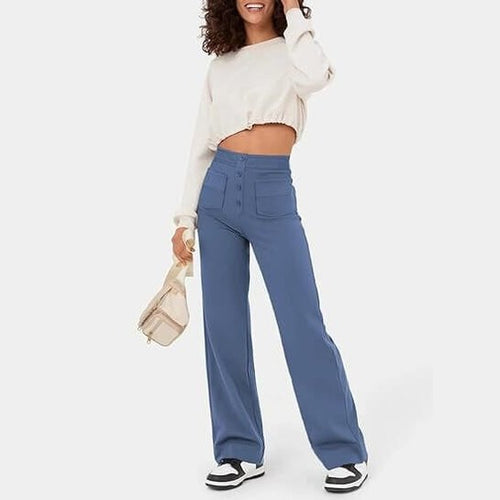Pantalon décontracté élastique à taille haute Miss Essentielle Bleu clair XS (34)