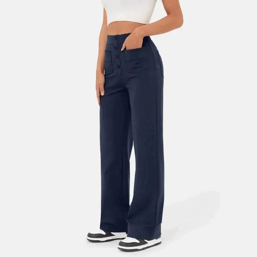 Pantalon décontracté élastique à taille haute Miss Essentielle Marine XS (34)