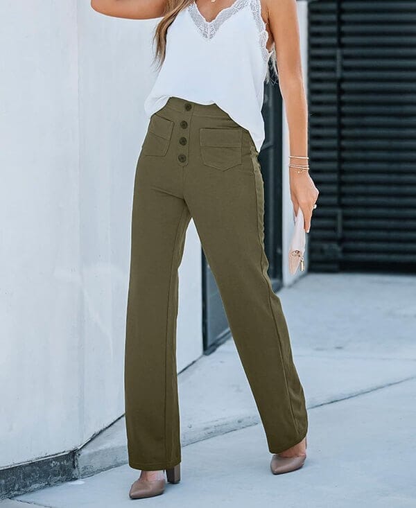 Pantalon décontracté élastique à taille haute Miss Essentielle Vert XS (34)