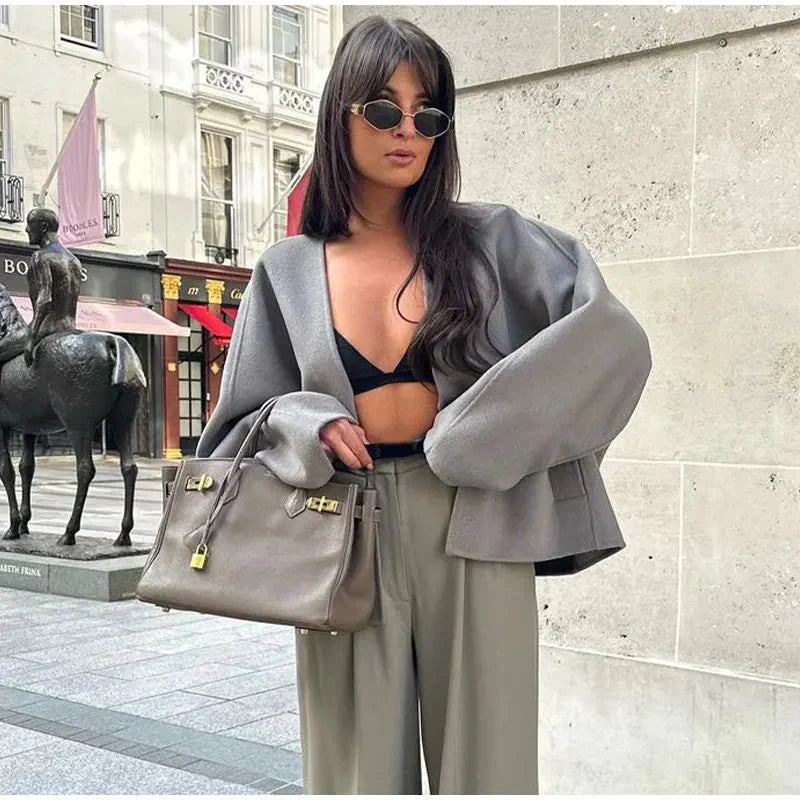 THE KONF™ | Manteau en laine élégant FEMININO Essentielle S Gris