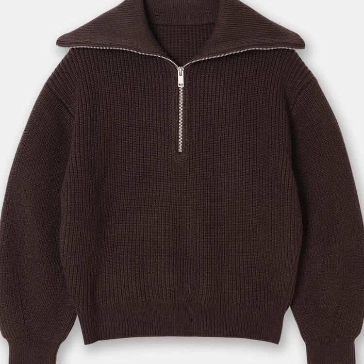 THE KONF™ | Pull tricoté féminin avec fermeture éclair FEMININO Essentielle S Brun