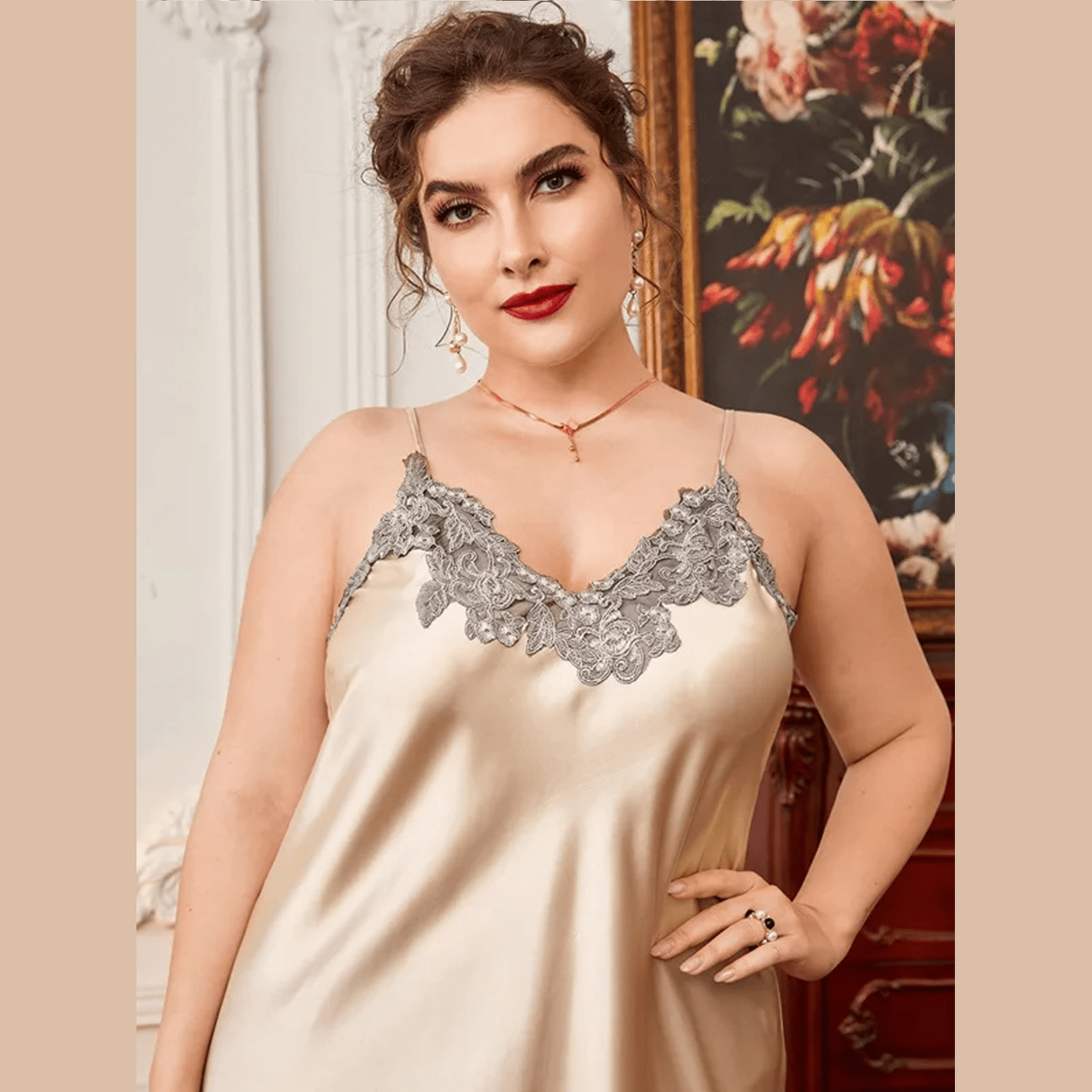 Nuisette Longue Satin Grande Taille